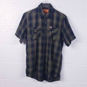 Dixxon Flannel Co The Corps Short Sleeve Button Up Shirt Green Black Size Small